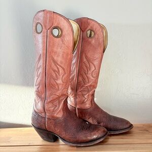 Vintage USA Made Nocona Cowboy Boots Men’s 8D Brown Leather Snip Toe Western